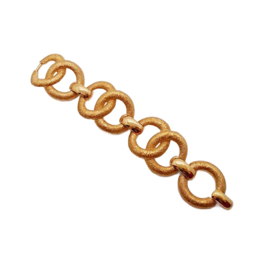 Vintage Crown Trifari Gold Tone Circle Link Bracelet, 1960s, 7" Long